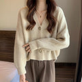 Women Green Waxy Knit Cardigan Jacket Winter New Style