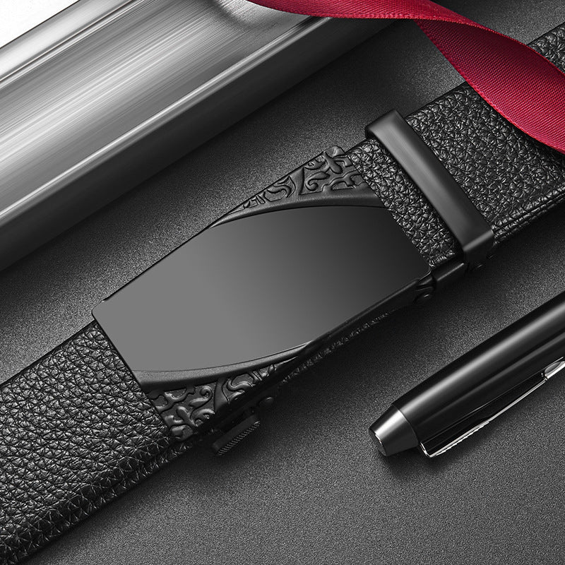 Men Black Leather Automatic Buckle Belt Office Use