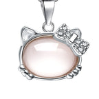 Women Korean Hibiscus Stone Cat Necklace Silver Plated Red