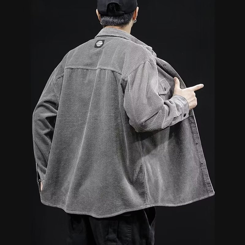 Men's Loose Corduroy Jacket Gray Autumn