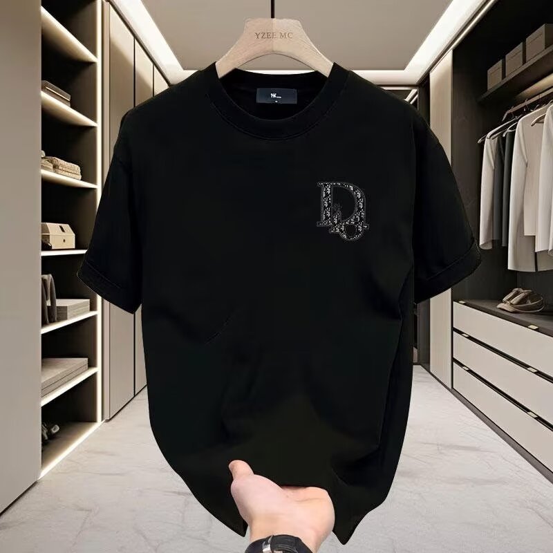 Men Cotton Short Sleeve T-Shirt White Loose Fit Summer