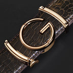 Men's Crocodile Skin G Buckle Belt Black Gold