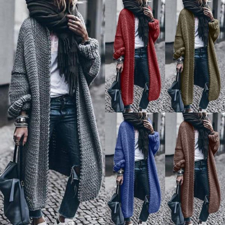 Women Long Knit Cardigan Sweater Jacket Loose Woolen Autumn Winter Multi Color