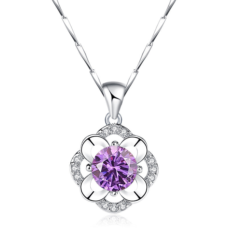 Sterling Silver Four-Petal Flower Pendant Necklace
