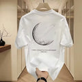 Black Graphic T-Shirt with Moon Design for Men Women Summer