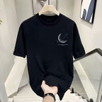 Black Graphic T-Shirt with Moon Design for Men Women Summer