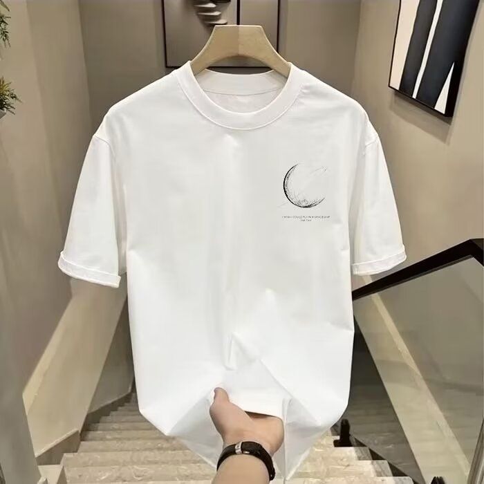 Black Graphic T-Shirt with Moon Design for Men Women Summer