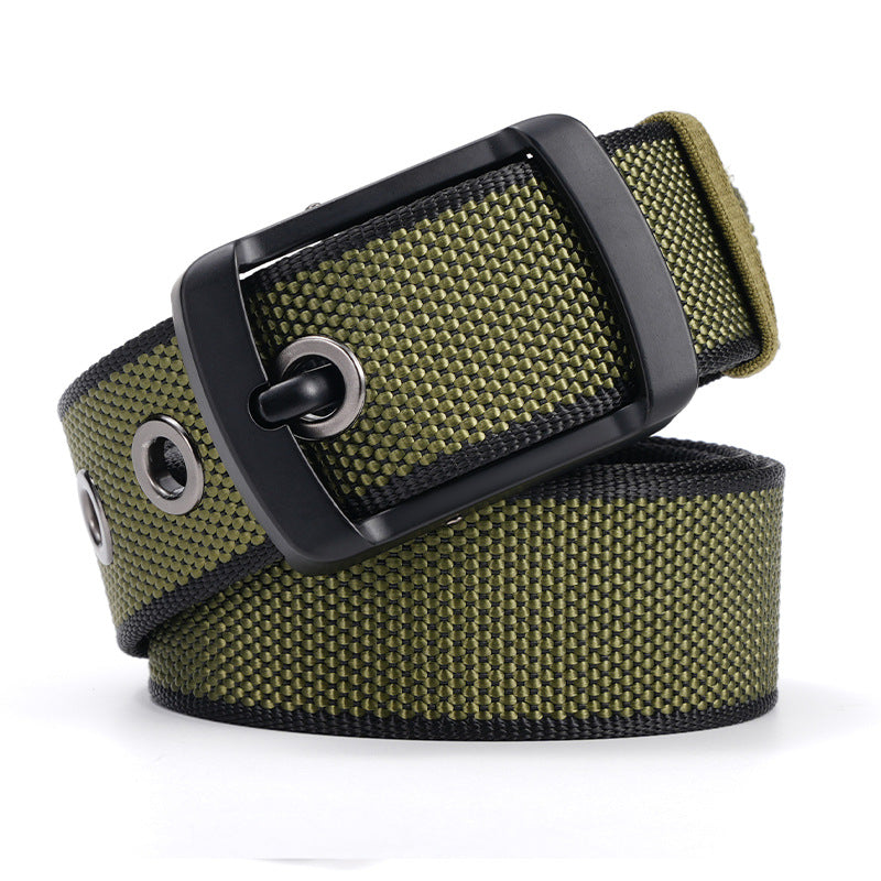 Men Tactical Nylon Belt Olive Black Rotating Buckle