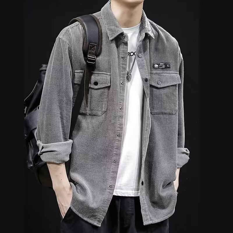 Men's Loose Corduroy Jacket Gray Autumn