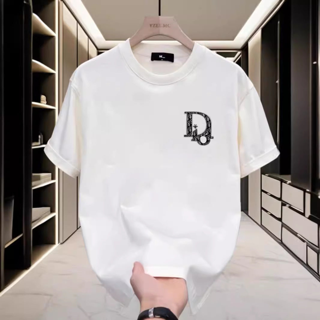 Men Cotton Short Sleeve T-Shirt White Loose Fit Summer