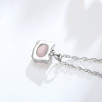 Women Korean Hibiscus Stone Cat Necklace Silver Plated Red
