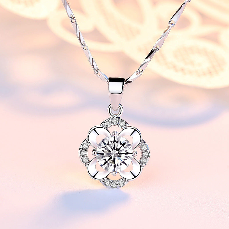 Sterling Silver Four-Petal Flower Pendant Necklace