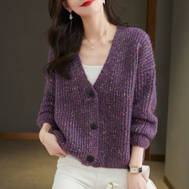 Women V Neck Knitted Cardigan Loose Fit Winter Brown