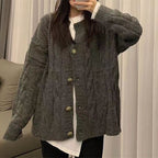 Women Vintage Cable Knit Sweater Loose Long Sleeve Winter Gray