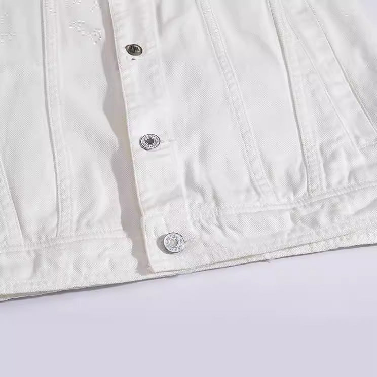 White Sleeveless Denim Vest for Men Plus Size