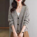 Women V Neck Knitted Cardigan Loose Fit Winter Brown