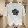 Men Loose Printed T-Shirt Black Poker Cards Summer