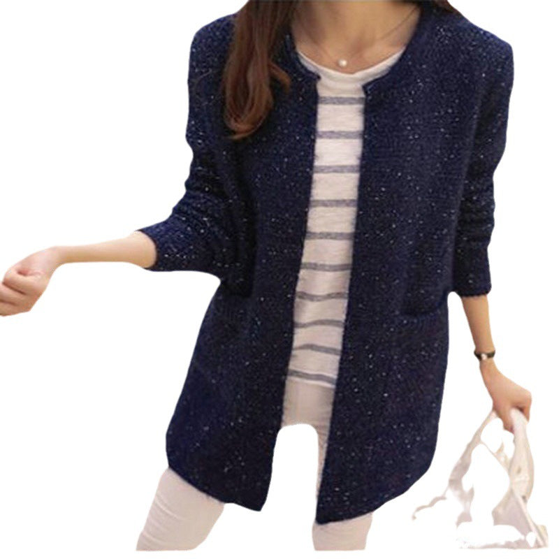 Women Light Blue Mohair Mid-Length Cardigan