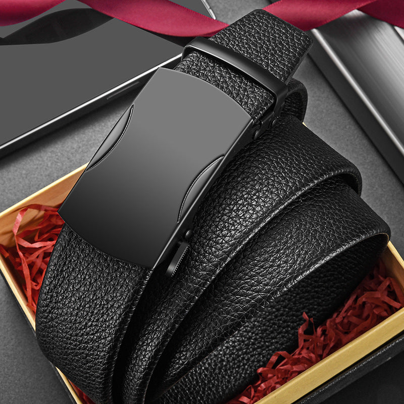 Men Black Leather Automatic Buckle Belt Office Use