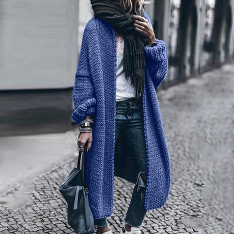 Women Long Knit Cardigan Sweater Jacket Loose Woolen Autumn Winter Multi Color