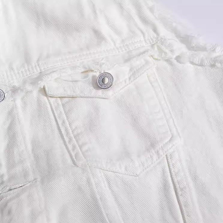 White Sleeveless Denim Vest for Men Plus Size