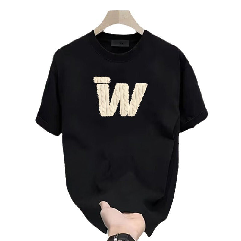 Black Cotton W Graphic T-Shirt Men Women Summer Casual