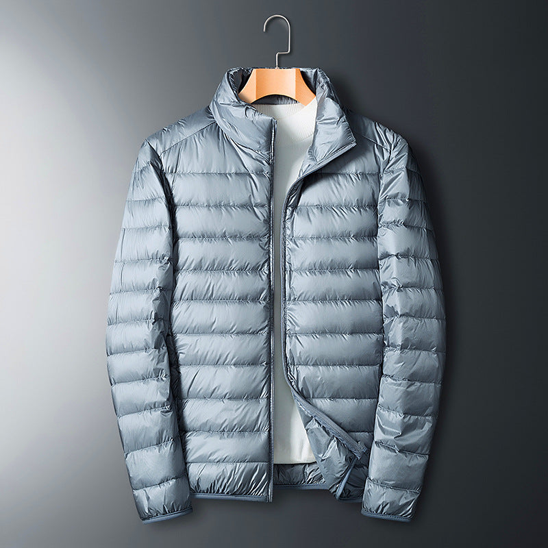 Men's Lightweight Down Jacket Grey Zippered Winter