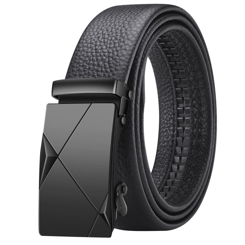 Men Black Leather Automatic Buckle Belt Office Use
