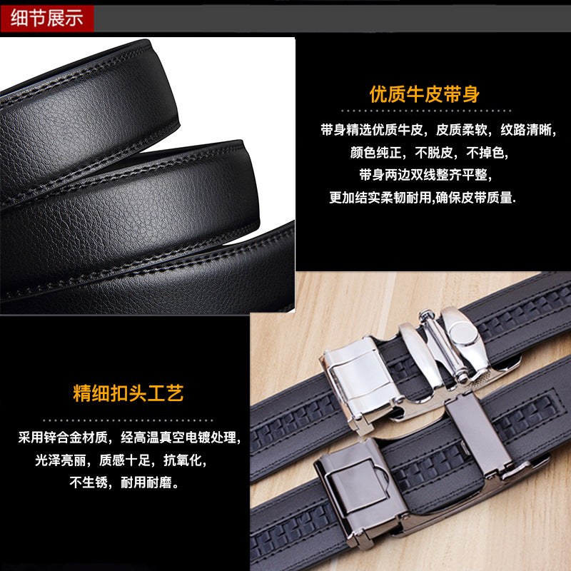 Men's Black Cowhide Automatic Buckle Belt