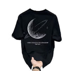 Black Graphic T-Shirt with Moon Design for Men Women Summer