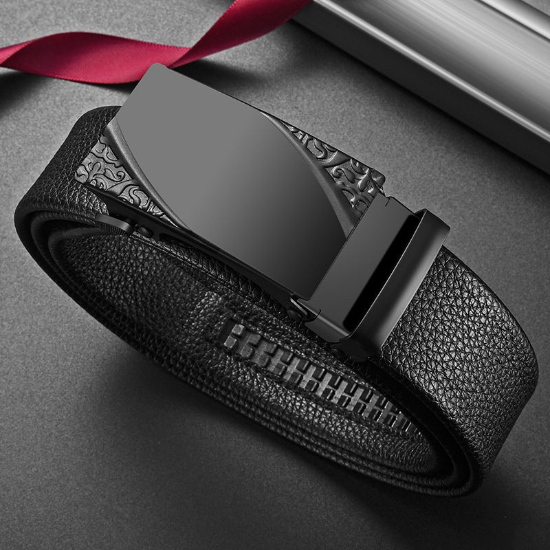 Men Black Leather Automatic Buckle Belt Office Use