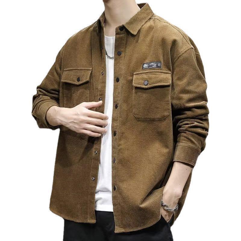 Men's Loose Corduroy Jacket Gray Autumn
