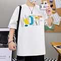Men Loose Fit Printed T-Shirt Black Plus Size Summer