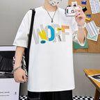 Men Loose Fit Printed T-Shirt Black Plus Size Summer