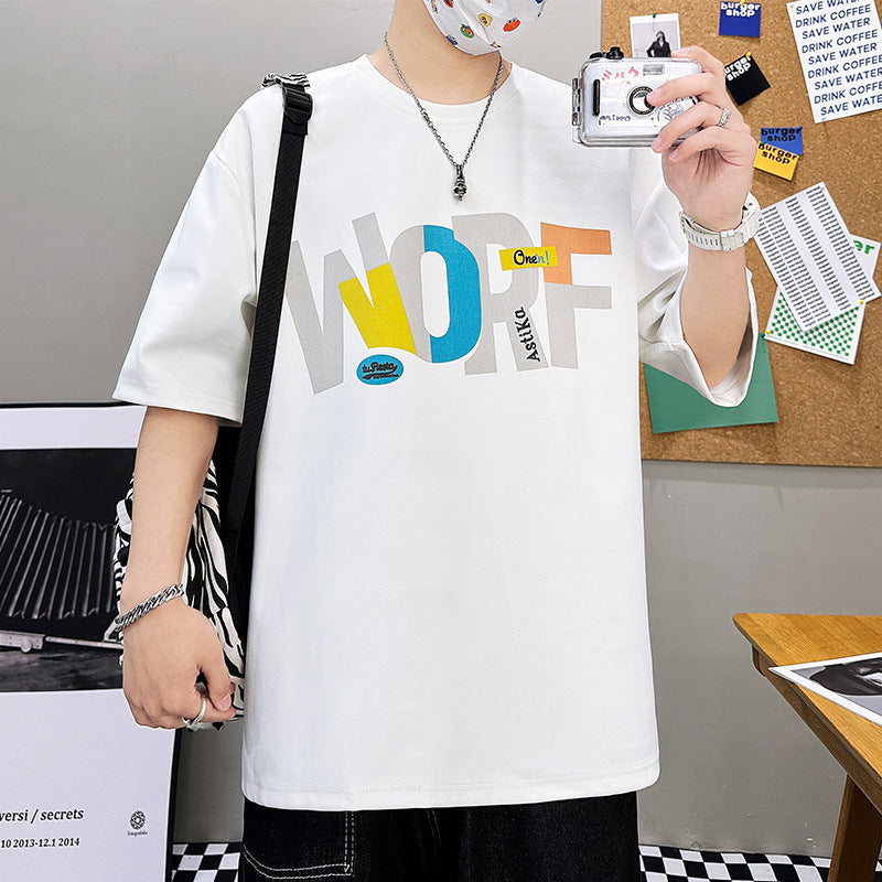 Men Loose Fit Printed T-Shirt Black Plus Size Summer