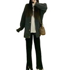 Women Vintage Cable Knit Sweater Loose Long Sleeve Winter Gray