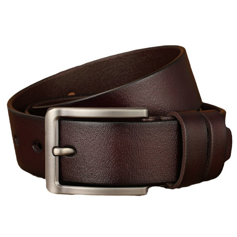 Men Casual Leather Belt with Pin Buckle Black 110cm