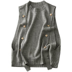 Women Knitted Button Vest Gray Casual Autumn Sweater