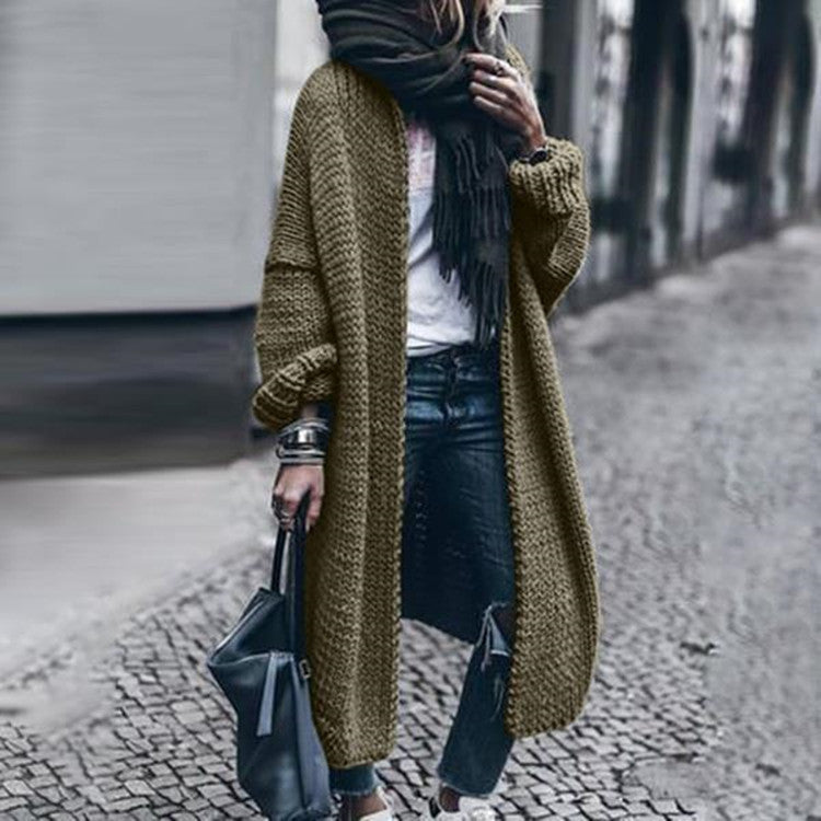 Women Long Knit Cardigan Sweater Jacket Loose Woolen Autumn Winter Multi Color