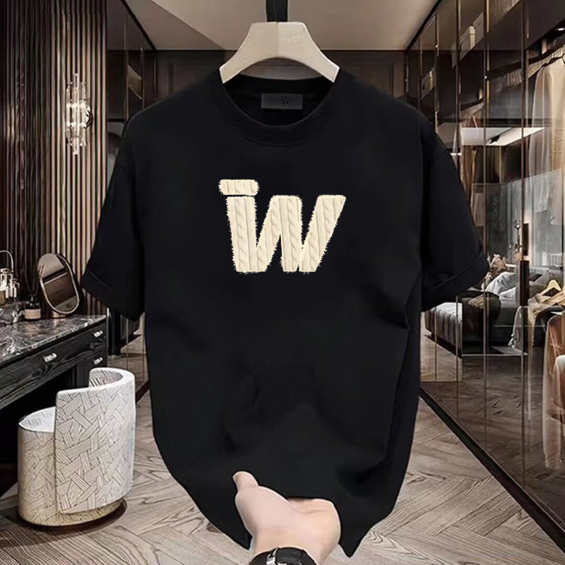 Black Cotton W Graphic T-Shirt Men Women Summer Casual