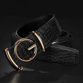 Men's Crocodile Skin G Buckle Belt Black Gold