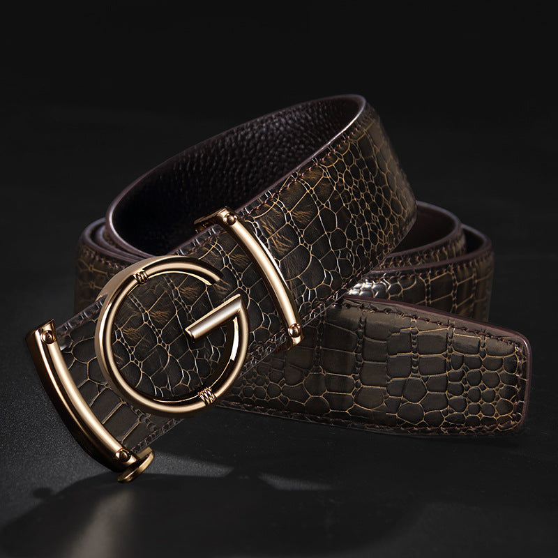 Men's Crocodile Skin G Buckle Belt Black Gold
